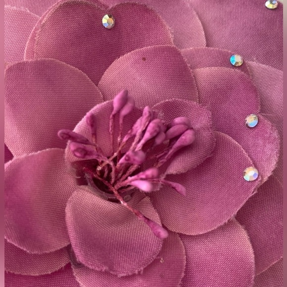 Avon Novelty Mauve Fabric Flower Pin with Crystal Embellishments - Picture 4 of 4